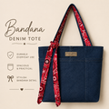 Upcycled Denim Tote Bag with Red Bandana Accent – Handmade