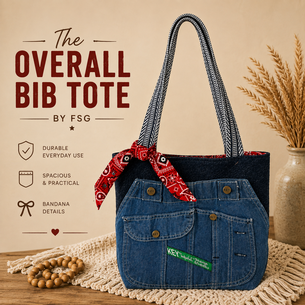 The Overall Bib Tote - Upcycled Denim & Bandana Tote