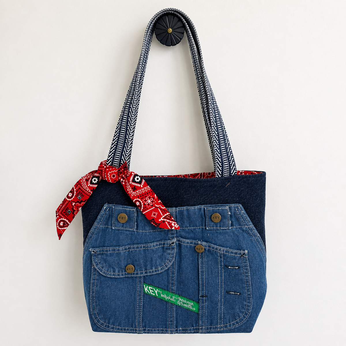 The Overall Bib Tote - Upcycled Denim & Bandana Tote