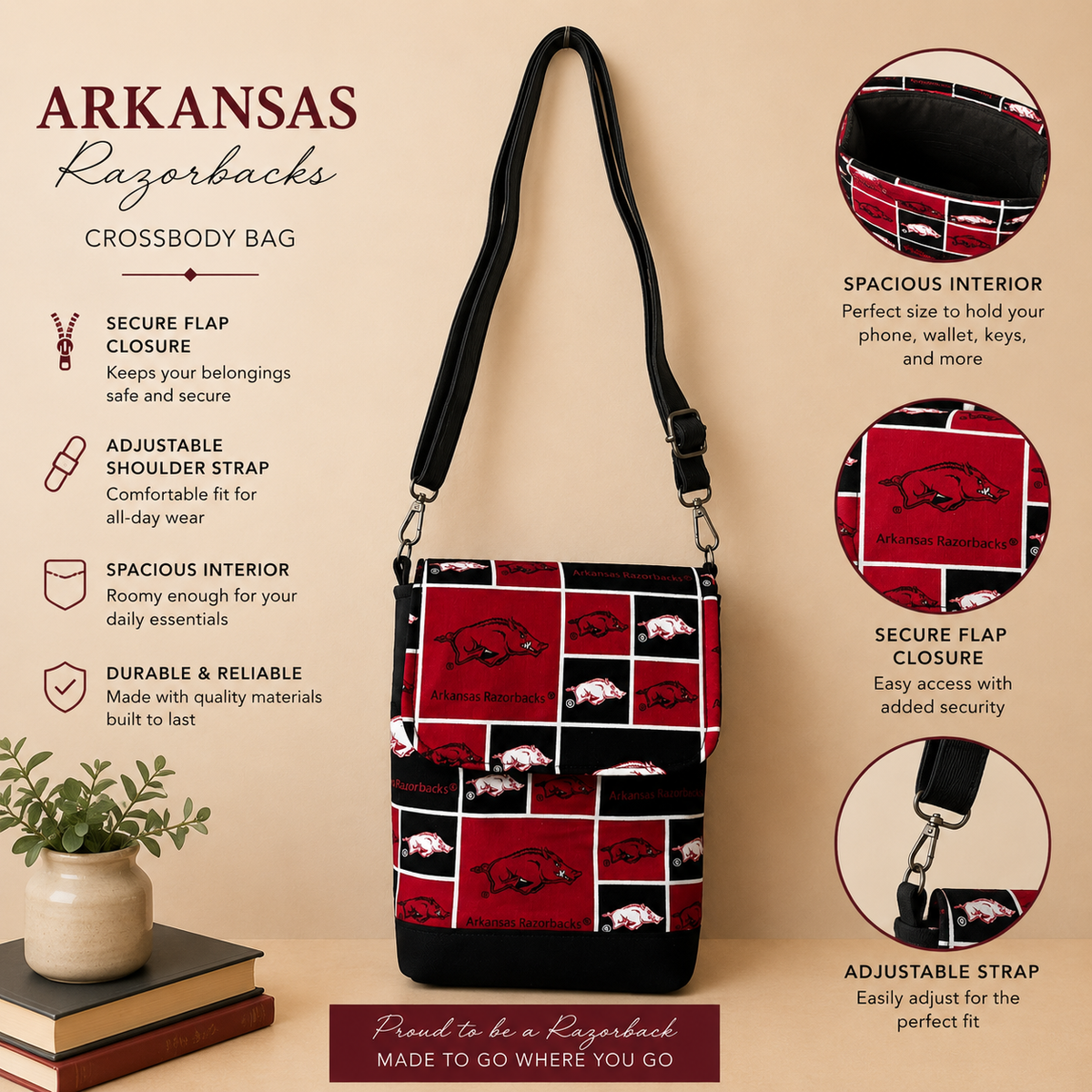 Arkansas Razorbacks Crossbody Bag – Handmade Game Day Purse