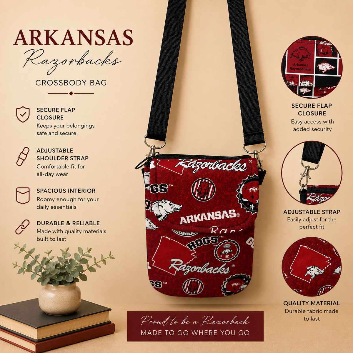 Arkansas Razorbacks Crossbody Bag – Handmade Game Day Purse