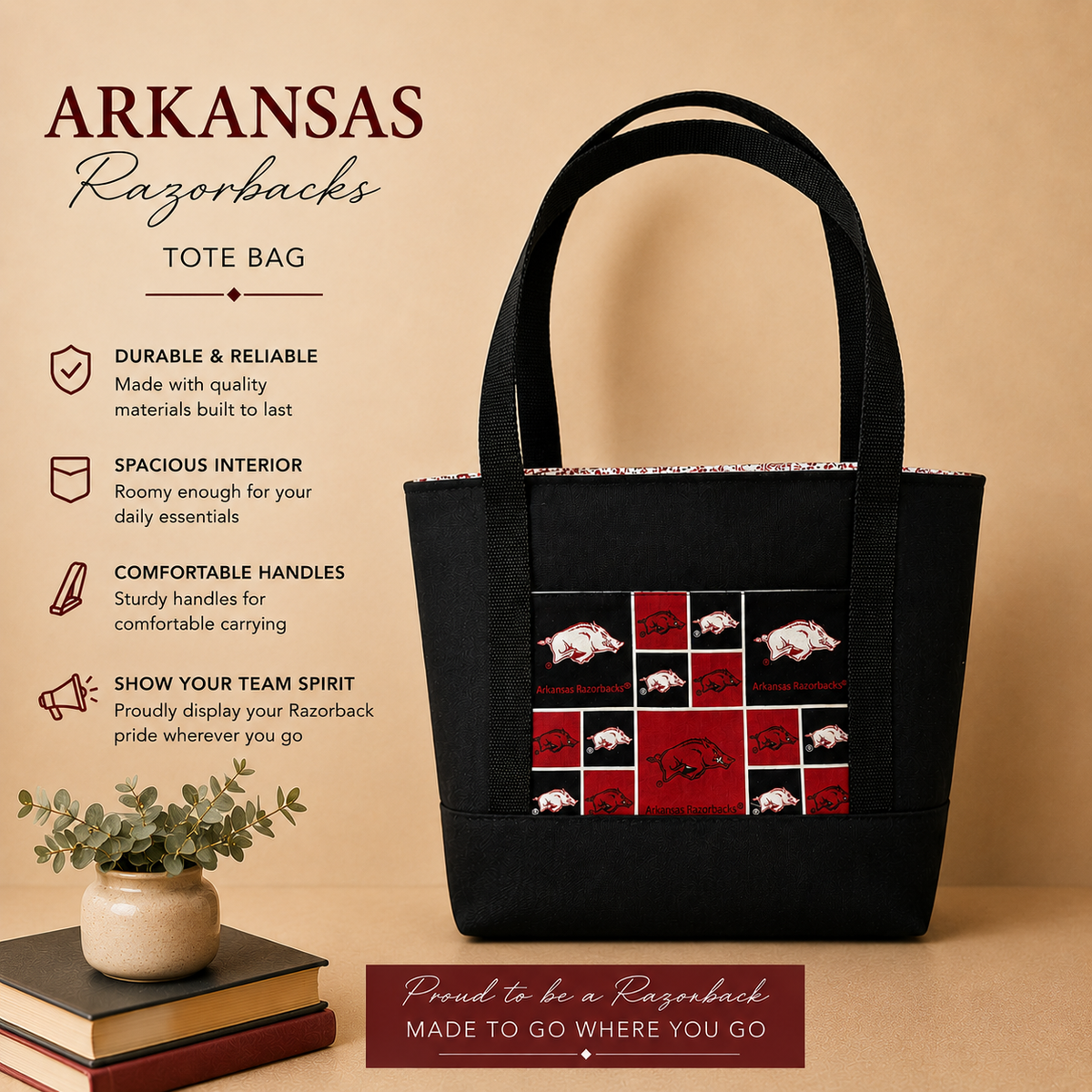Arkansas Razorbacks Black Canvas Tote