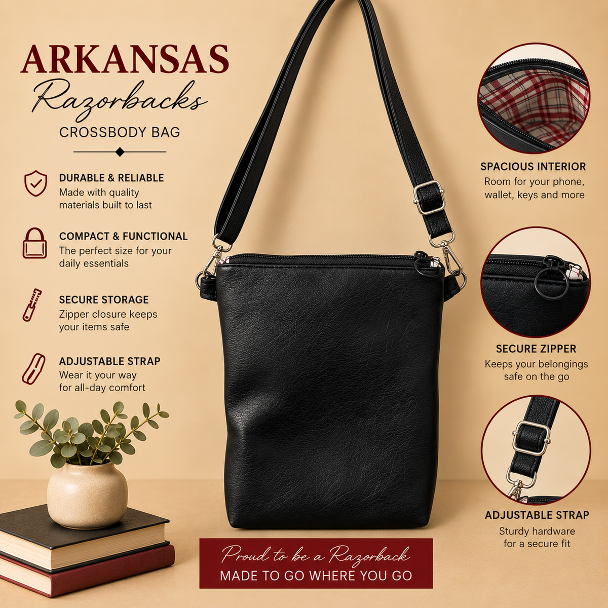 Arkansas Razorbacks Crossbody Bag – Handmade Team Spirit Purse