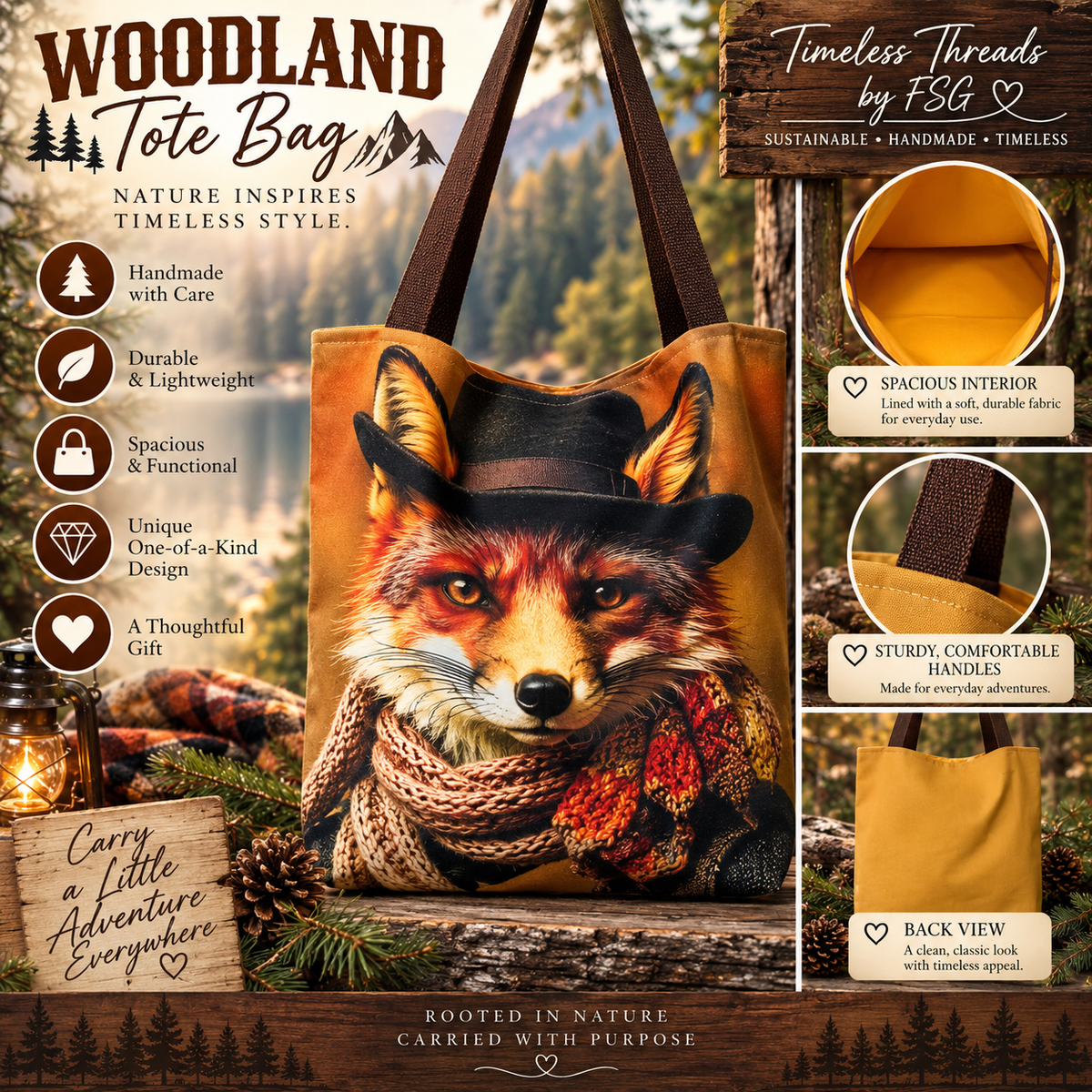 Handmade Fox Tote Bag