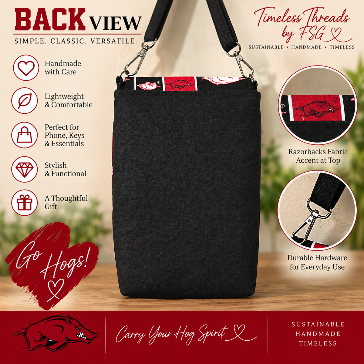 Arkansas Razorbacks Crossbody Bag – Handmade Game Day Purse