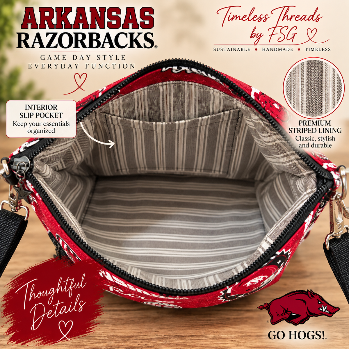 Arkansas Razorbacks Crossbody Bag – Handmade Team Spirit Purse