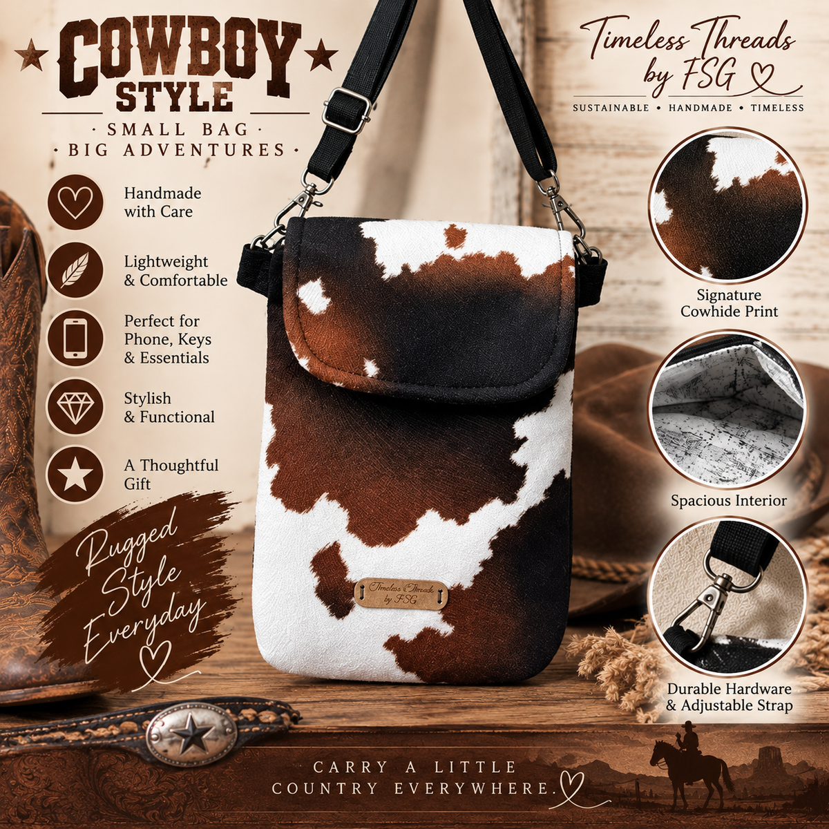 Rancher Crossbody – Cow Print Bag