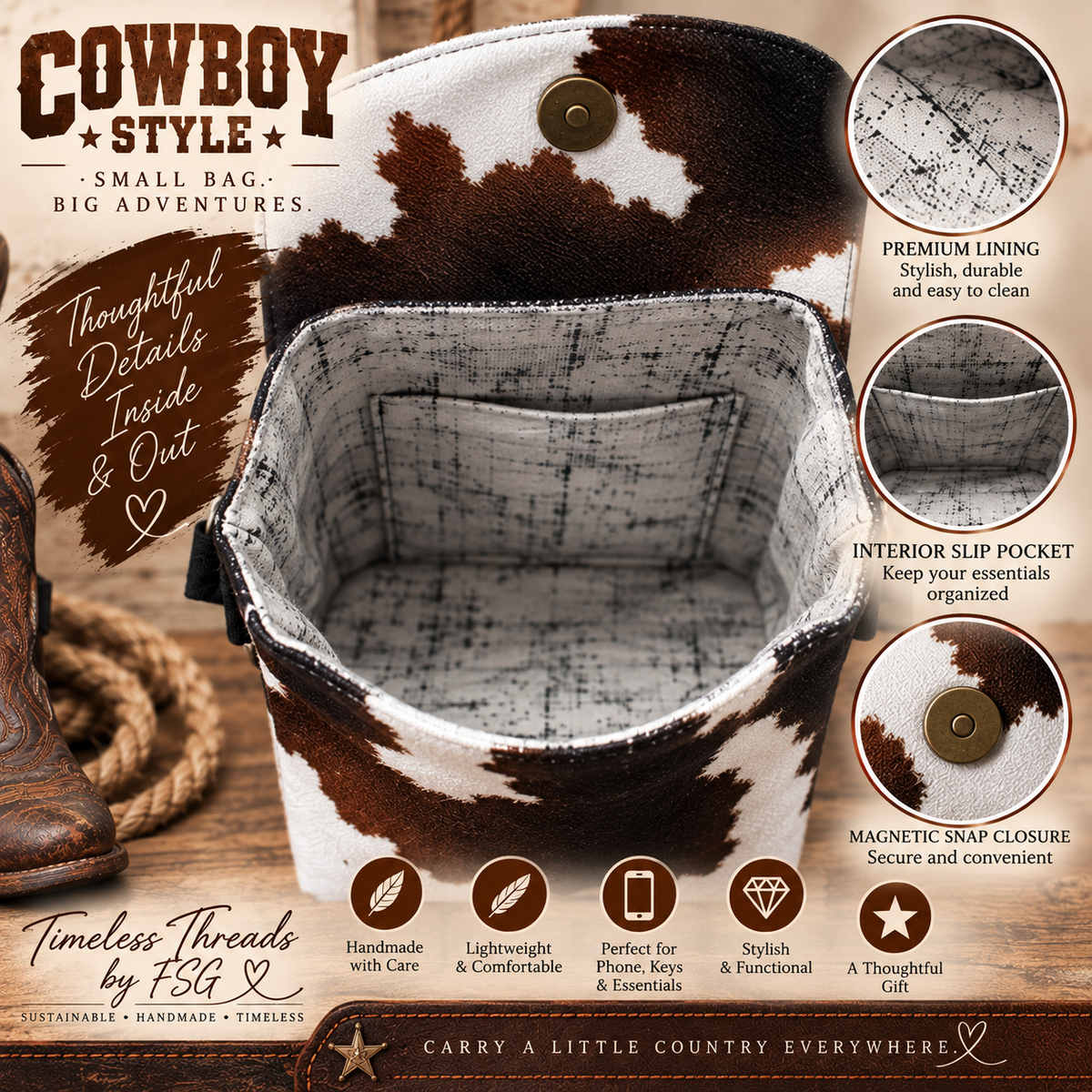 Rancher Crossbody – Cow Print Bag