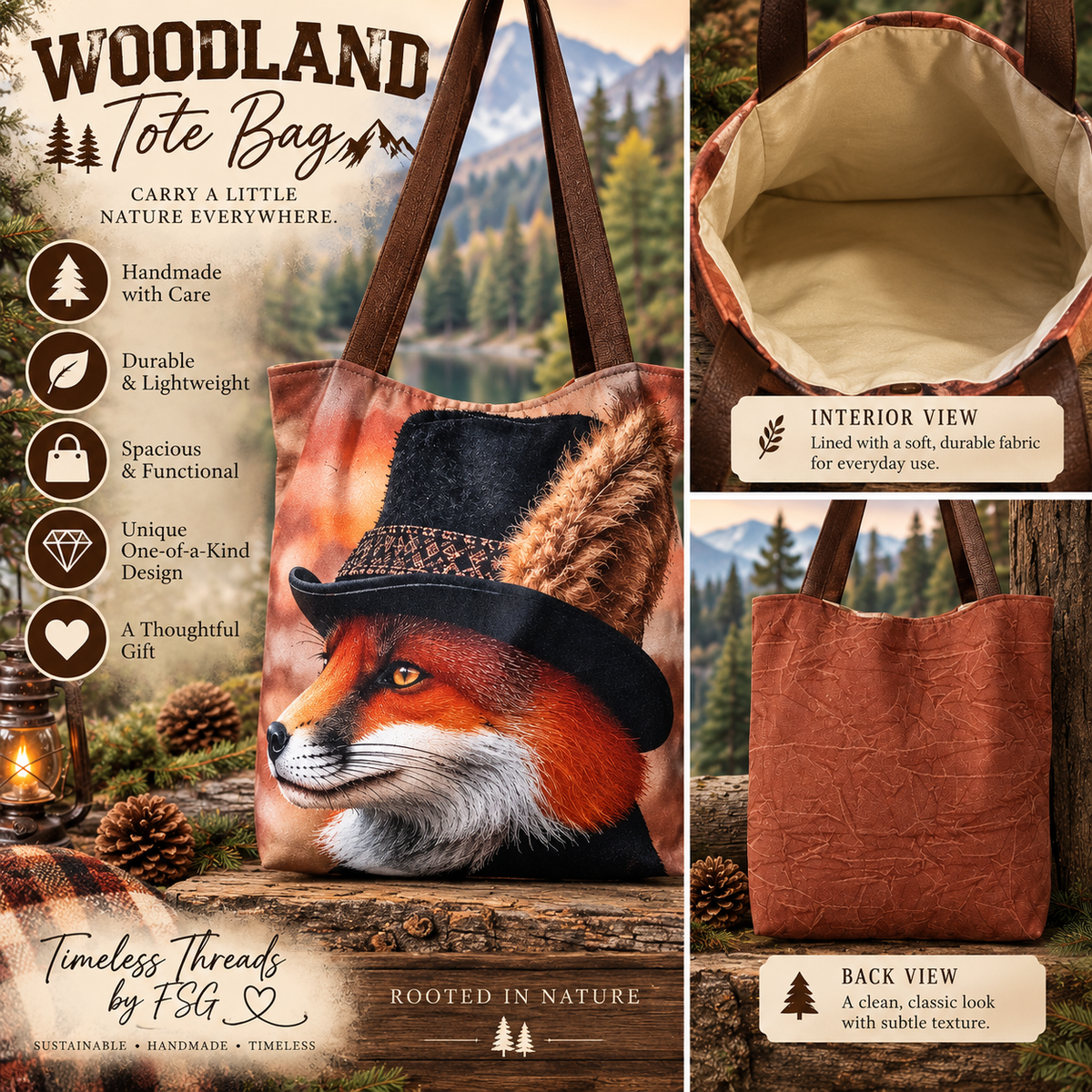 Handmade Fox Tote Bag