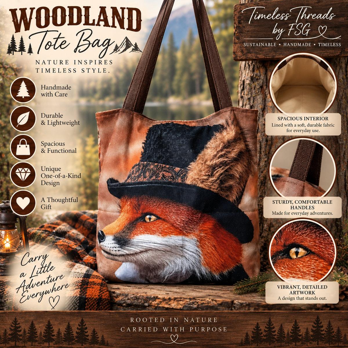 Handmade Fox Tote Bag