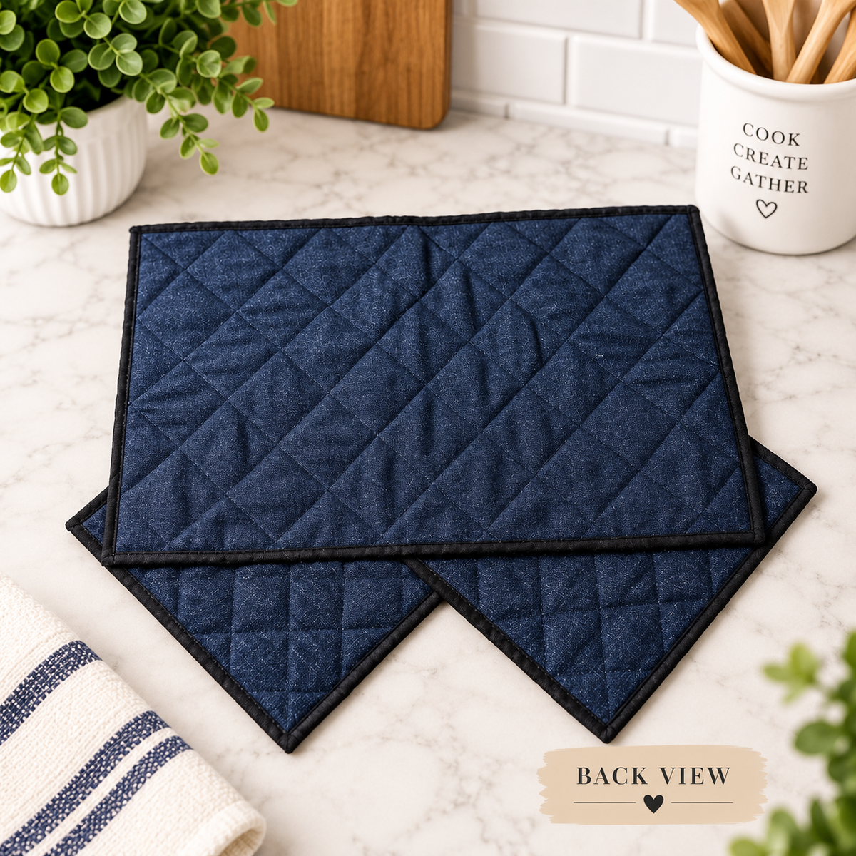Handmade Quilted Trivet Set – Vintage Kitchen Print