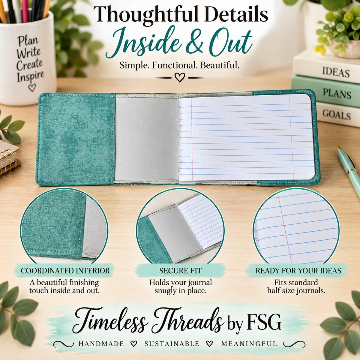 Cow Print & Teal Half Size Journal Cover – Handmade & Reusable