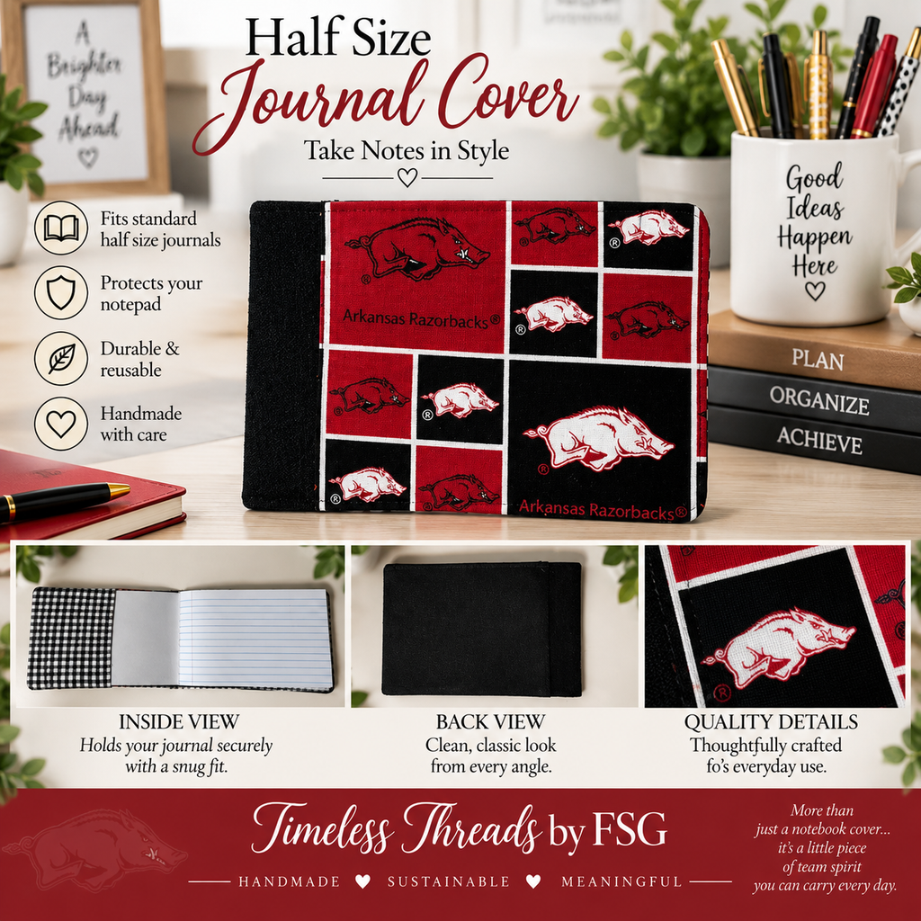 Arkansas Razorbacks Half Size Journal Cover – Handmade & Reusable